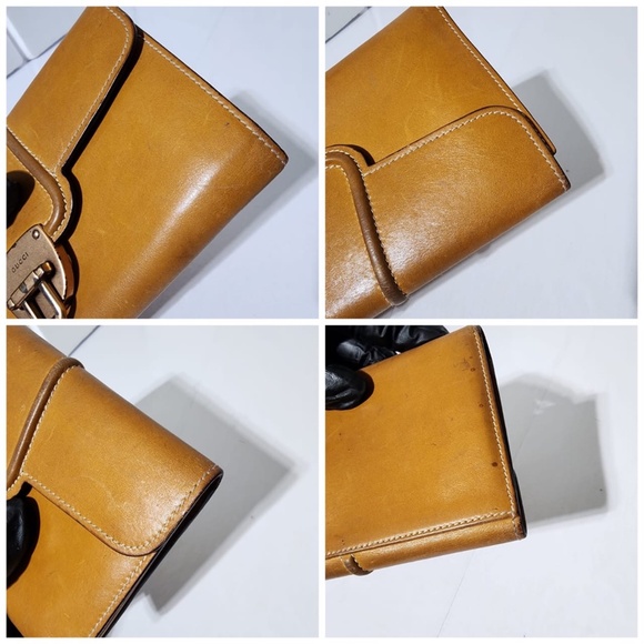 Authentic GUCCI Vintage Long Logo Plate Wallet Yellow - Picture 10 of 14